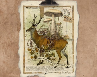 Artisan Dream Deer Up Handmade Paper Print.