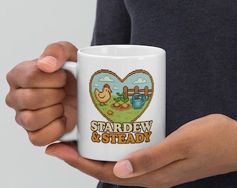 Caneca Stardew & Steady Pixel Art – Presente estético aconchegante de fazenda para jogadores, xícara de café Cottagecore, caneca retrô para jogadores, inspirada em Stardew Valley