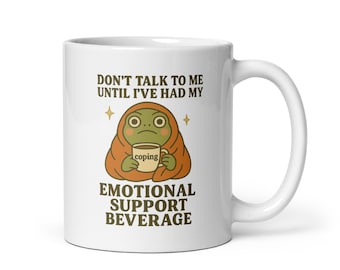 Emotional Support Beverage Mug – Funny Frog Mental Health Coffee Cup, Cozy Comfort Mug for Anxious Souls