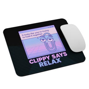 Clippy Says Relax Mousepad – 90s 00s Vaporwave Office Decor, Retro Microsoft Parody Gift, Aesthetic Desk Mat