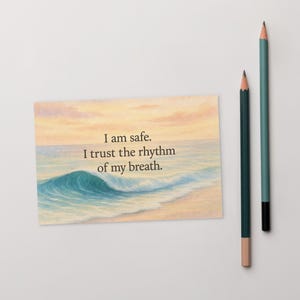Carte postale I am Safe – Ocean Affirmation Card, citation sur la respiration apaisante, impression aquarelle sur la santé mentale
