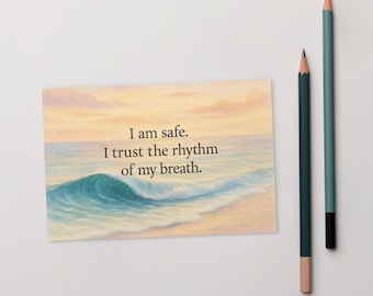 I Am Safe Postcard – Ocean Affirmation Card, Calming Breath Quote, Watercolor Mental Health Print