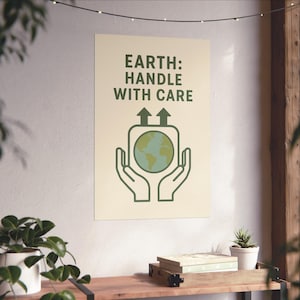 Earth Handle With Care Poster - Umweltfreundlicher Kunstdruck - Minimalistisches Nachhaltigkeitsdekor - Archivpapier in Museumsqualität