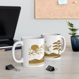 Japanese Elegant Ceramic Coffee Mug, 11oz, 15oz - Traditional Tea Cup, Oriental Drinkware, Unique Asian Gift, Handcrafted Pottery, Tea Lover