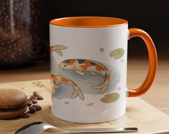 Becher, Elegante Koi Fisch Kaffeetasse, Japanische Teetasse, Einzigartige Keramiktasse, Fischteich Kunst Tasse, Geschenk für Fischliebhaber