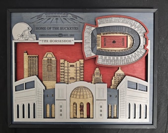 Ohio Stadium Wood Art | "Home of the Buckeyes" Columbus Skyline