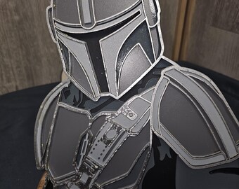 Mandalorian Wall Art | Mando Helmet Decor | Star Wars Inspired 3D Layered Sign | Bounty Hunter Gift | Sci-Fi Man Cave Art | Beskar Style