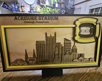Acrisure Stadium Wood Sign | Pittsburgh Skyline, Steelers Fan Gift