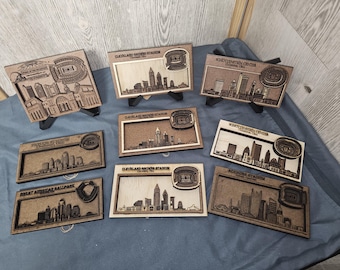 Mini Stadium Desktop Decor | Laser Cut MDF Sports Art | Cleveland, Cincy, Pittsburgh, Columbus | Office Desk Gift | Stand Included