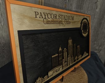 Paycor Stadium Cincinnati Skyline Sign | Bengals Fan Gift | Who Dey Wood Art | 3D Layered Stadium | Queen City Man Cave Decor