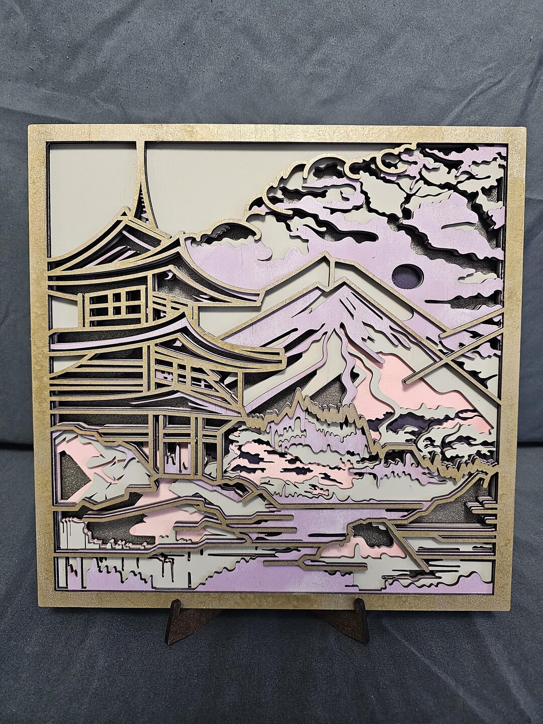 Layered Wood Wall Art – Japanese Pagoda & Mt. Fuji Scene - Etsy