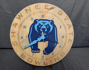 Shawnee State Bowling Bear Wood Wall Clock – SSU Mascot Engraved