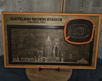 Browns Stadium Wood Sign | Cleveland Skyline 3D Layered Art