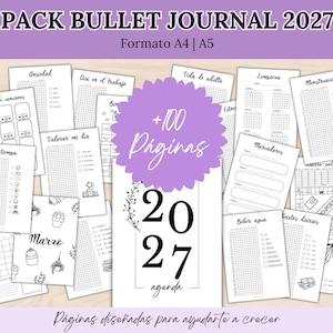 2027 Bullet Journal Bundle Printable | Yearly Planner Pages, Habit Trackers, Reading Log, Selfcare Tracker & Savings Challenge | BuJo A5 PDF