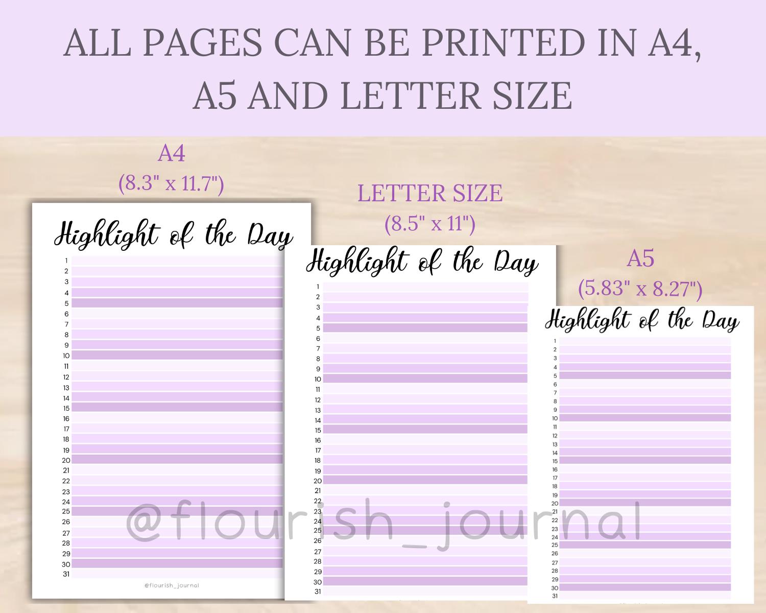Highlight of the Day Printable for Bullet Journal | Daily Reflection ...