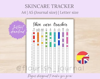 Printbare huidverzorgingsroutine-tracker voor bullet journal | Dagelijkse huidverzorgingsplannerpagina | BuJo A5 PDF | Printbare tracker voor huidverzorgingsgewoonten