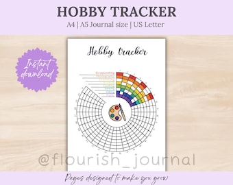 Printbare hobby-tracker voor je bullet journal | Maandelijkse cirkelvormige activiteiten- en gewoonte-tracker | Creatieve pagina | BuJo A5 PDF