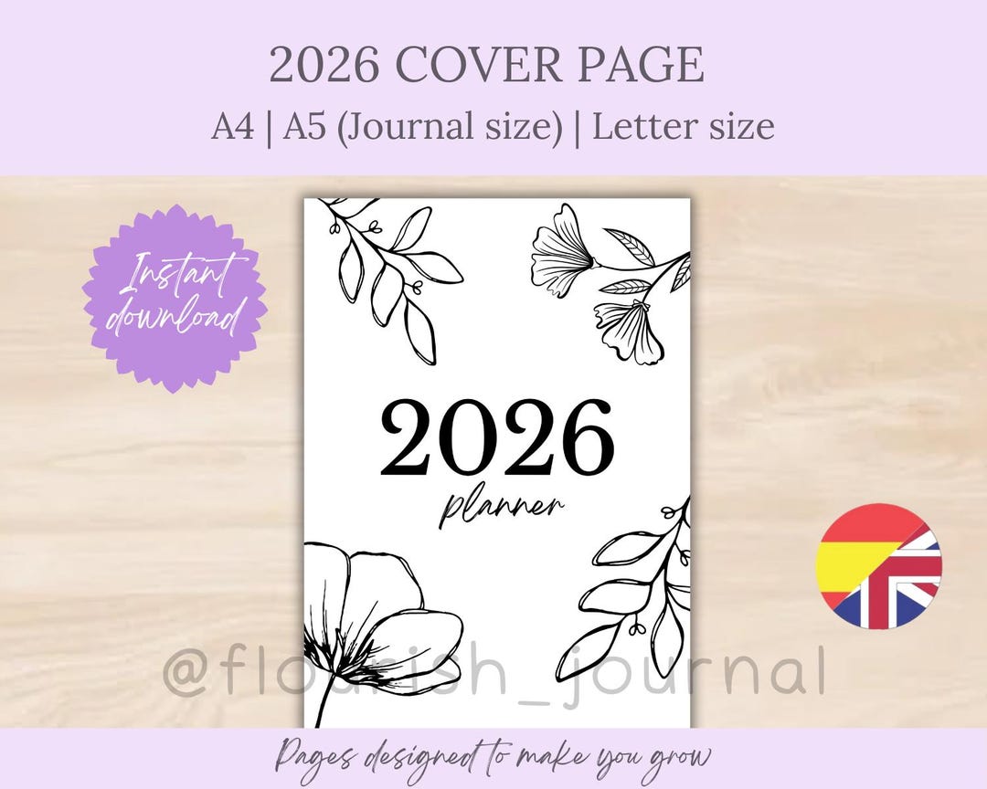 2026 Cover Page Printable for Bullet Journal | Yearly Planner Cover ...
