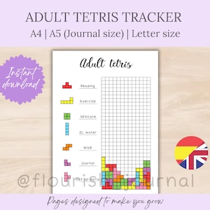 Adult Habit Tetris Tracker Printable for Bullet Journal | Monthly Habit Progress Tracker Page | Adult Task Tracker | BuJo A5 PDF | Adulting