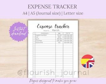 Printbare uitgavenplanner voor je bullet journal | Maandelijks budget en uitgavenoverzicht | Minimalistische financiën (pdf) | Ongedateerde uitgavenpagina voor je bullet journal (A5)