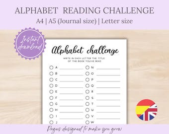 Alphabet Reading Challenge Printable for Bullet Journal | A to Z Book Challenge | Book Tracker and Reading Log | BuJo A5 PDF | Read Progress