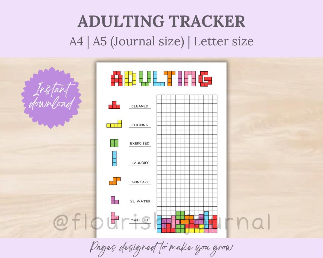 Adulting Tracker Printable for Bullet Journal | Daily Life Tasks ...
