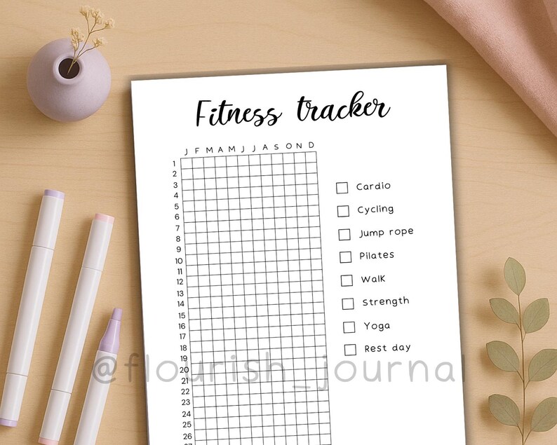 Fitness Tracker Printable for Bullet Journal | Yearly Workout Log ...