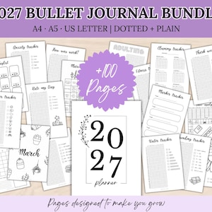 2027 Bullet Journal Bundle Printable | Yearly Planner Pages, Habit Trackers, Reading Log, Selfcare Tracker & Savings Challenge | BuJo A5 PDF