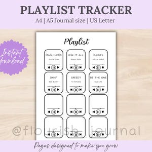 Playlist Tracker Printable for Bullet Journal | Favorite Songs & Music Log Page | Listening Journal | Playlist Planner | BuJo A5 PDF