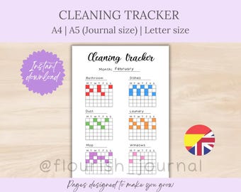 Printbare schoonmaakchecklist voor je bullet journal | Maandelijkse schoonmaakchecklist en routineplanner | A5 PDF voor je bullet journal | Pagina voor het plannen van je huishoudelijke schoonmaak
