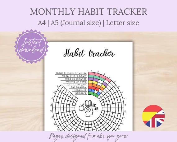 Monthly Habit Tracker Printable for Bullet Journal | Circle Habit Wheel for Goals | Habit Challenge Planner Page | BuJo A5 PDF Printable