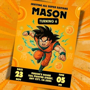 Dragon Ball Z Birthday Invitation Editable Goku Anime Party Invite Canva Template Printable & Mobile-Friendly Instant Download for Boys