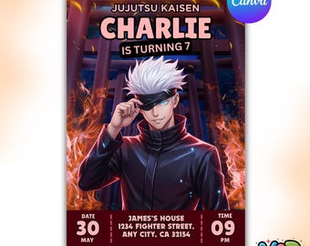 Invito di compleanno Gojo, Jujutsu Kaisen, download immediato (modello Canvas)