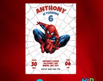 Invito di compleanno a tema Spiderman, modello Canva modificabile, invito per bambini (download digitale)
