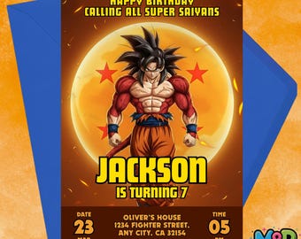 Invito di compleanno a tema Dragon Ball Z, invito per festa di compleanno per bambini a tema anime (download digitale)