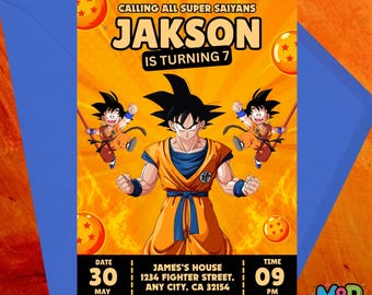 Invito di compleanno a tema Dragon Ball Z, invito per festa a tema anime (modello Canva, download digitale)