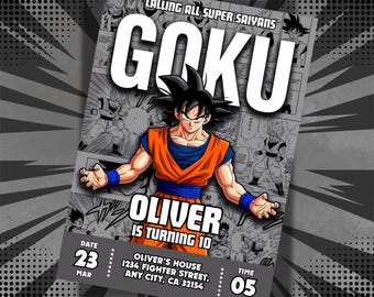 Biglietto d'invito per la festa di compleanno di Dragon Ball Z, con Goku (download digitale)