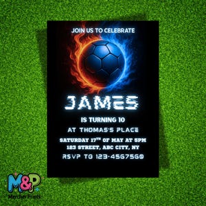 Faire-part d'anniversaire de football Faire-part de football Garçons de football, Invitation de football, Anniversaire de garçons, Invitation de fête sur le thème du football, Sports