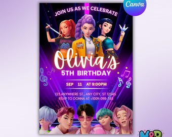 Invito di compleanno Kpop / Modello Canva dell'anime Saga Boys (Download digitale)