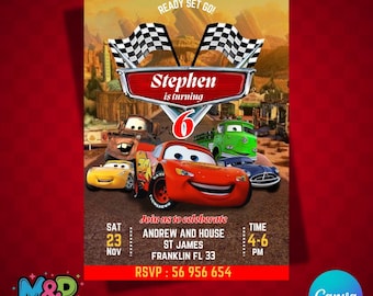 Invito di compleanno modificabile a tema McQueen Cars - Biglietto d'invito per la festa di compleanno di McQueen per bambini - Download digitale