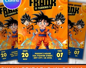 Invito di compleanno a tema Dragon Ball Z, modello Canva a tema anime (download digitale)