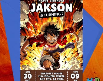 Biglietto d'invito per il compleanno a tema One Piece, invito per festa a tema anime (download digitale)