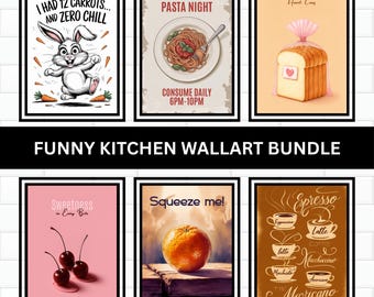 Stampe artistiche divertenti per pareti della cucina, tema del caffè massimalista (download digitale)