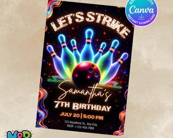 Invito per festa di compleanno a tema "Flow" per ragazze - Modello 5x7 su tela modificabile a tema "Flow" (Download digitale)