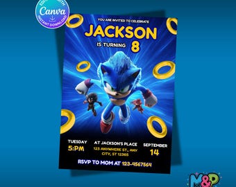 Invito di compleanno modificabile di Sonic, invito per festa per bambini (download digitale)