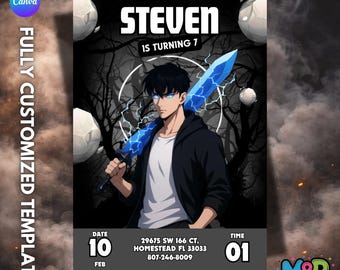 Invito di compleanno per Sung Jin-woo Solo Leveling, invito per festa a tema anime, download immediato