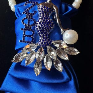 Elegant Royal Blue Decorative Necktie with Jeweled Brooch Segolike Bow Tie for Women Brooch Pin Accessories Formal  main image 3