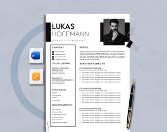 ATS Resume Template German: Modern CV for Word & Mac Pages (Digital Download)