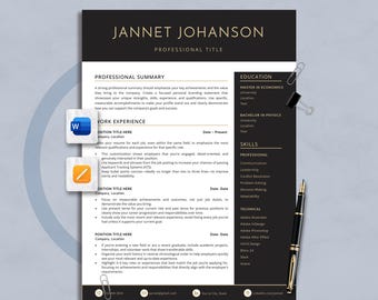 Modern cv-sjabloon voor Word, Mac Pages, minimalistisch 2-pagina's (digitale download)