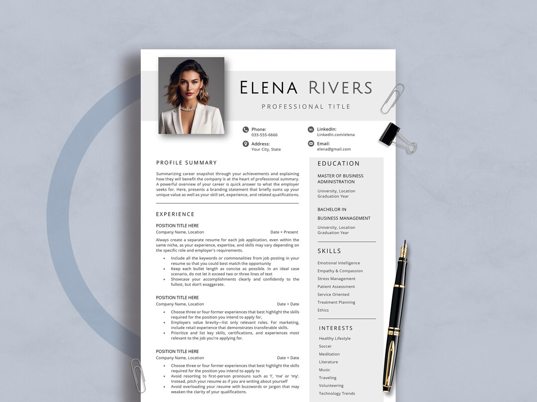 Modern Resume Template With Photo, Minimalist CV (word & Pages) - Etsy